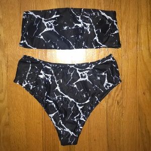 Size Small, black and white marble bikini.